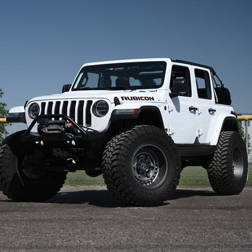 Detail view of 2020 Jeep Wrangler Rubicon with wheels