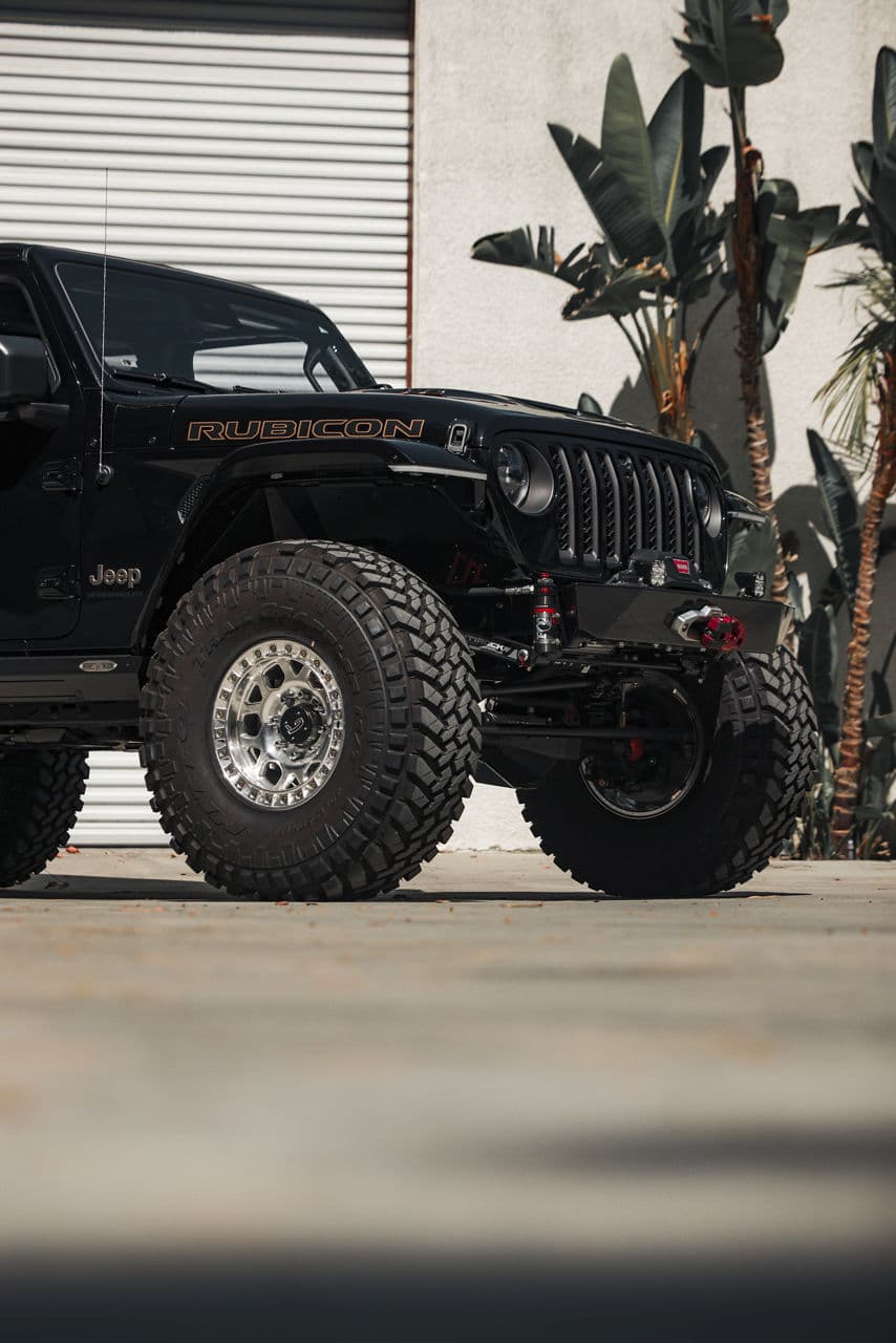 Detail view of 2020 Jeep Wrangler Rubicon with wheels