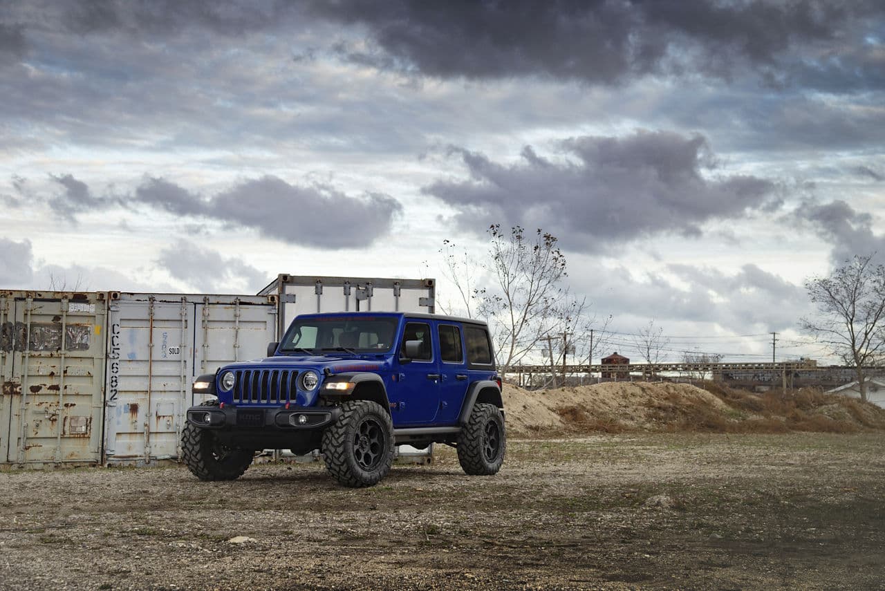 Front view of 2020 Jeep Wrangler Rubicon with wheels