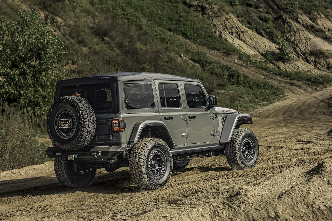 Interior of 2020 Jeep Wrangler Rubicon with wheels