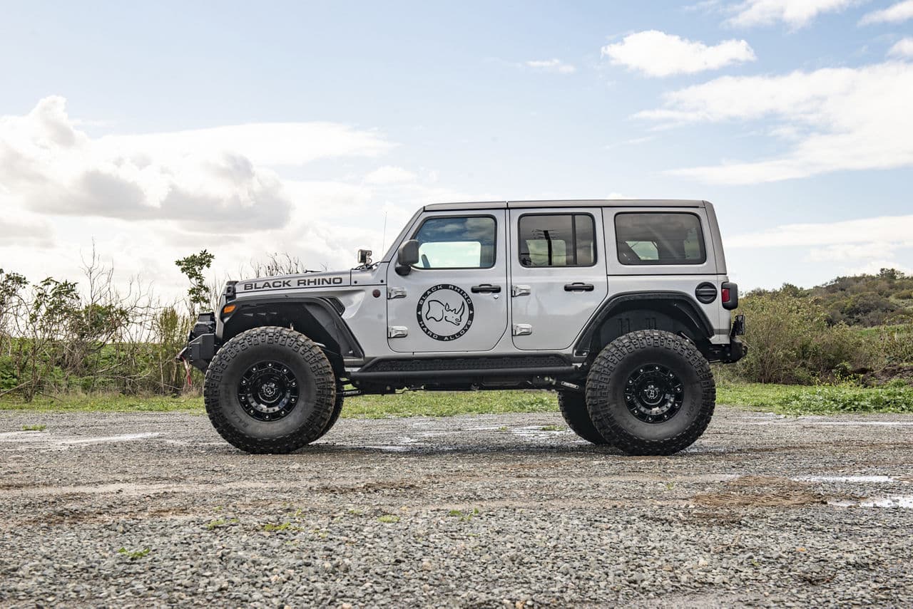 Rear view of 2020 Jeep Wrangler with truck suv wheels