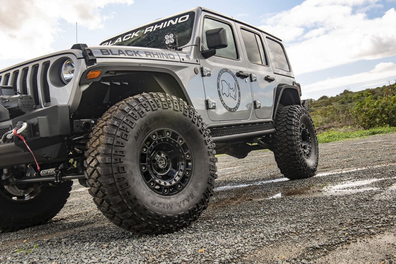 Detail view of 2020 Jeep Wrangler with truck suv wheels