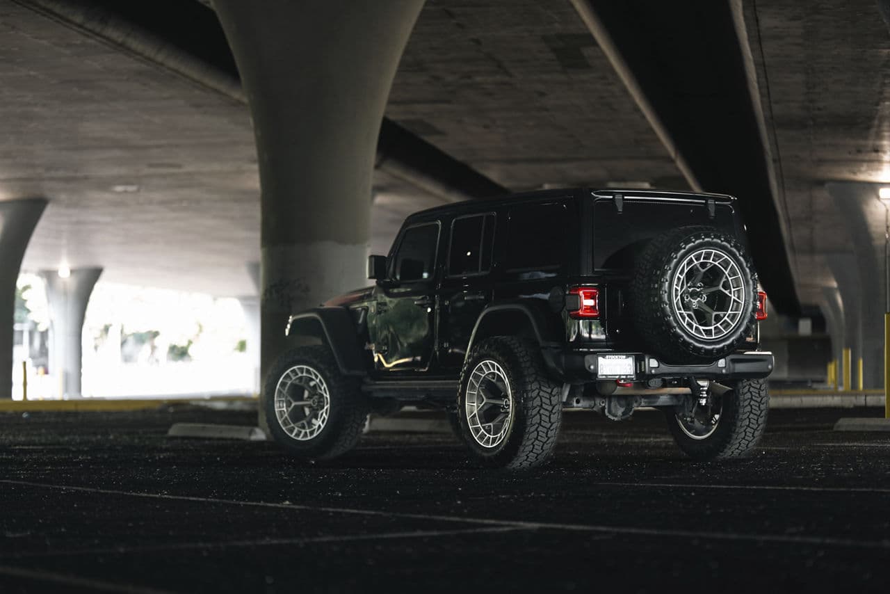 Side profile of 2020 Jeep Wrangler with truck suv wheels