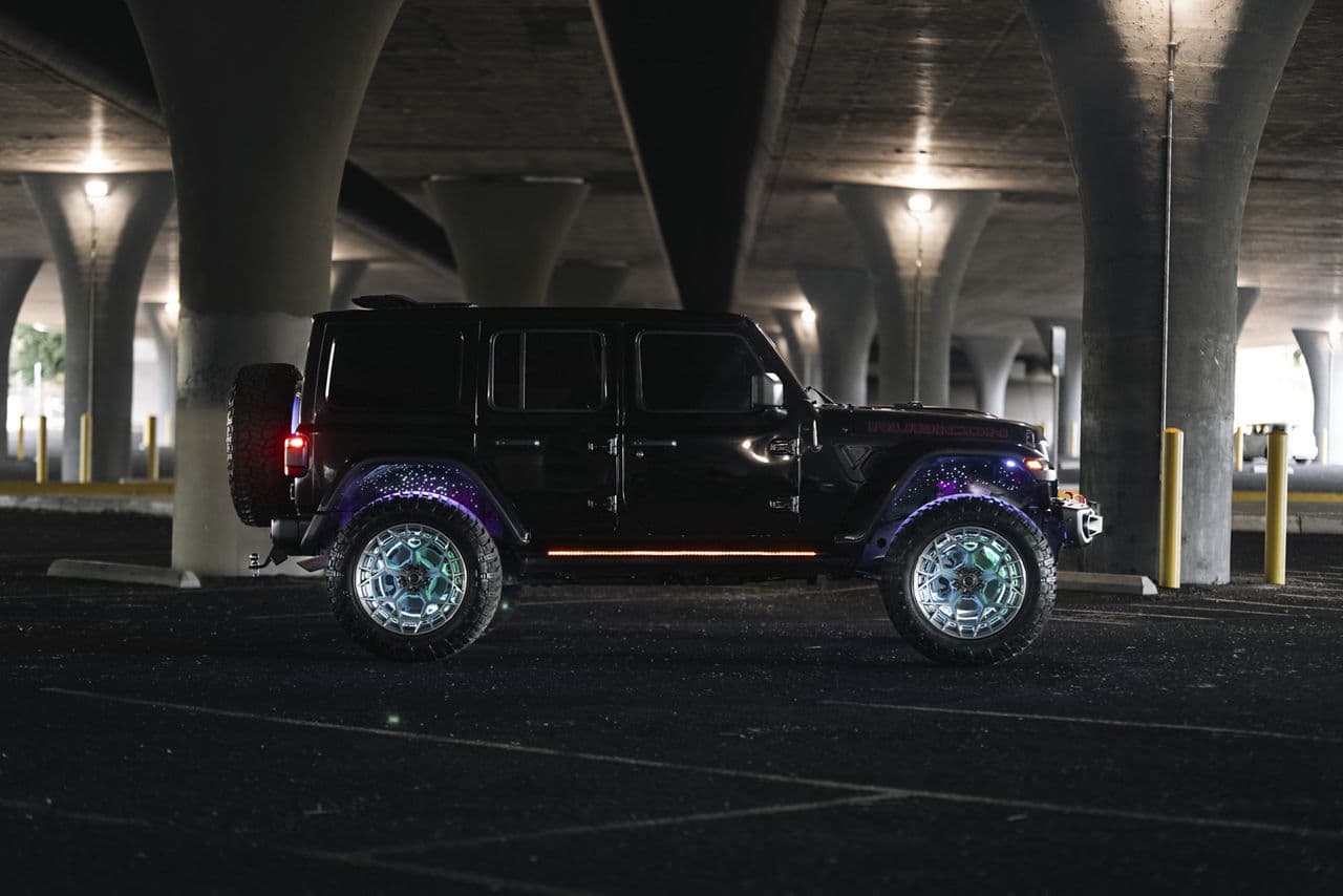 Detail view of 2020 Jeep Wrangler with truck suv wheels