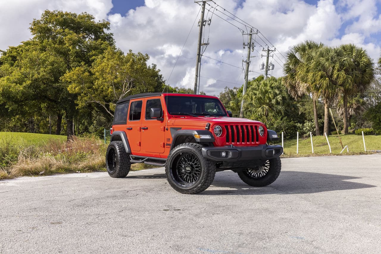 Rear view of 2020 Jeep Wrangler with wheels