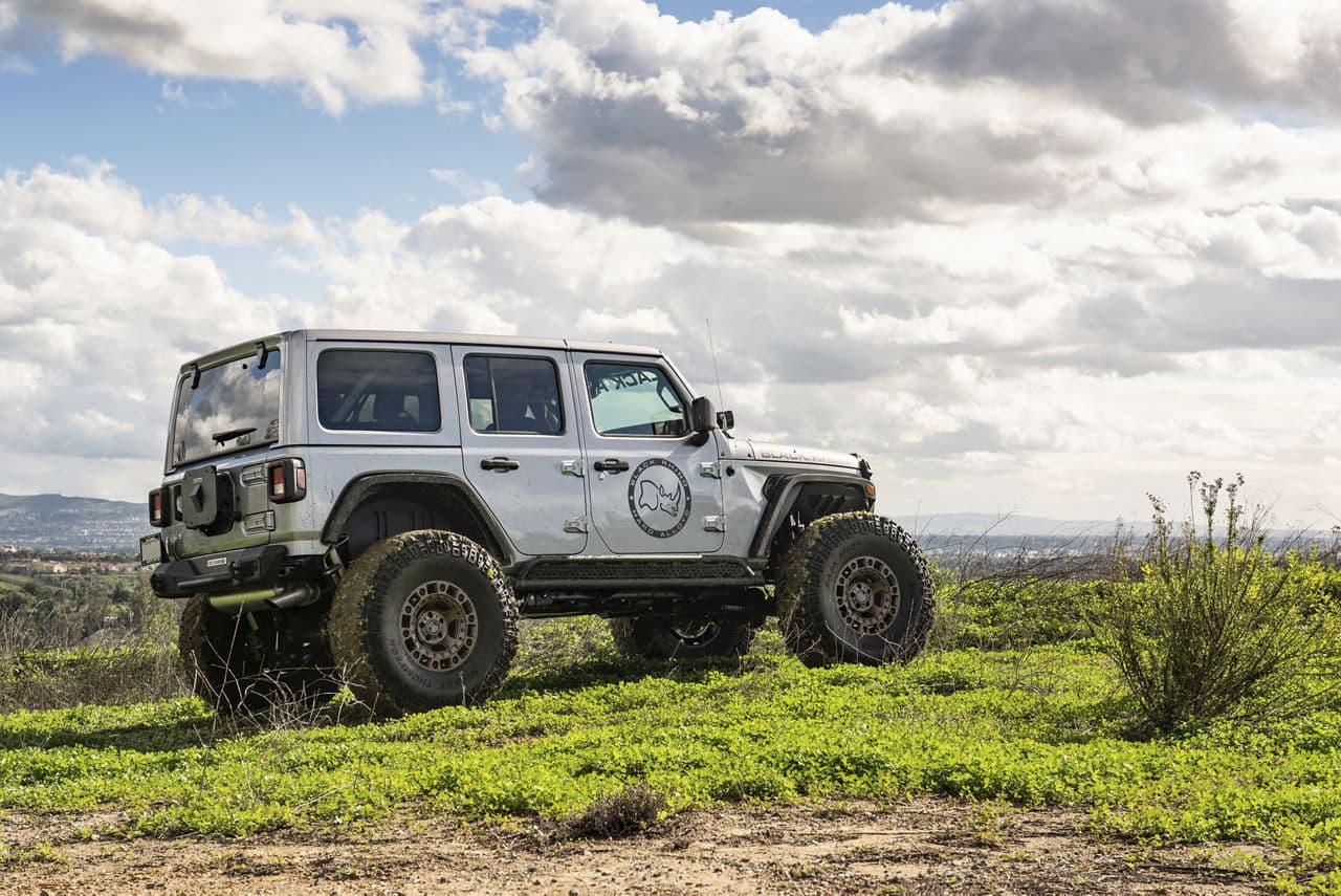Rear view of 2020 Jeep Wrangler with wheels