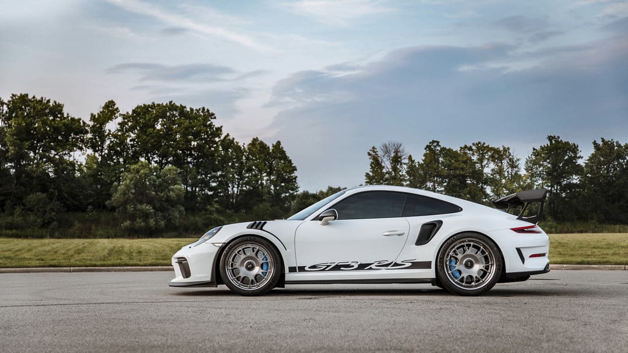 Detail view of 2020 Porsche GT3 with wheels