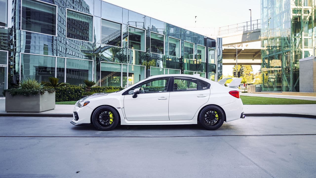 Rear view of 2020 Subaru WRX STI with wheels