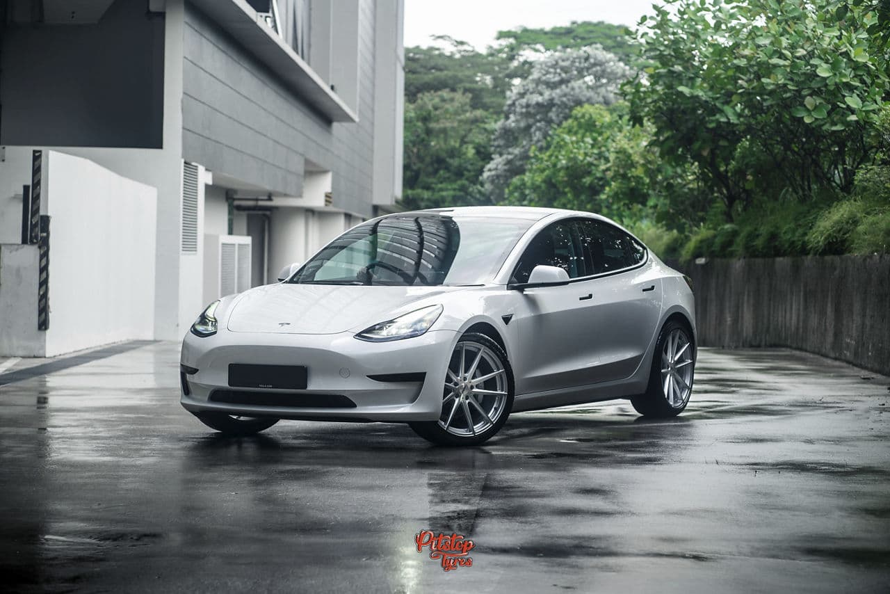 Interior of 2020 Tesla Model 3 with wheels