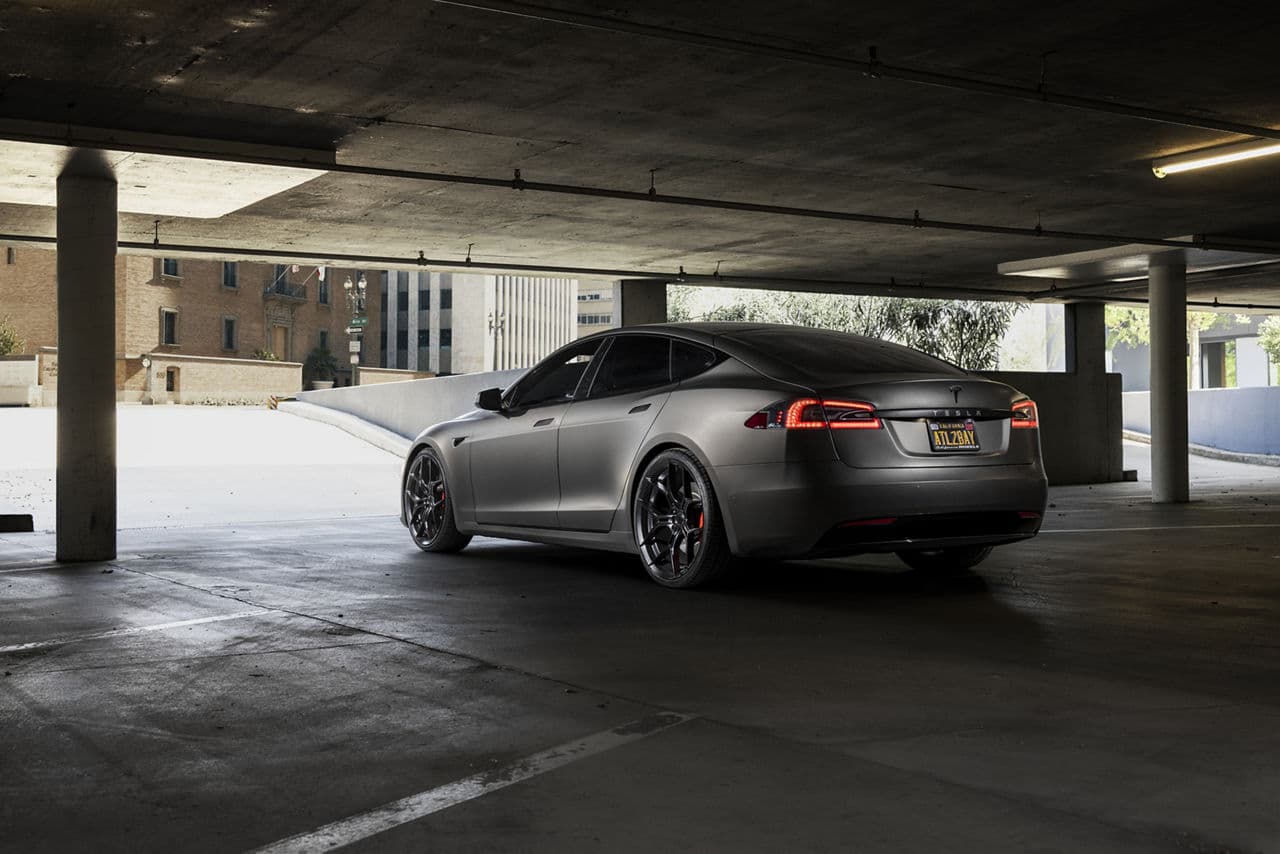 Interior of 2020 Tesla Model S with wheels