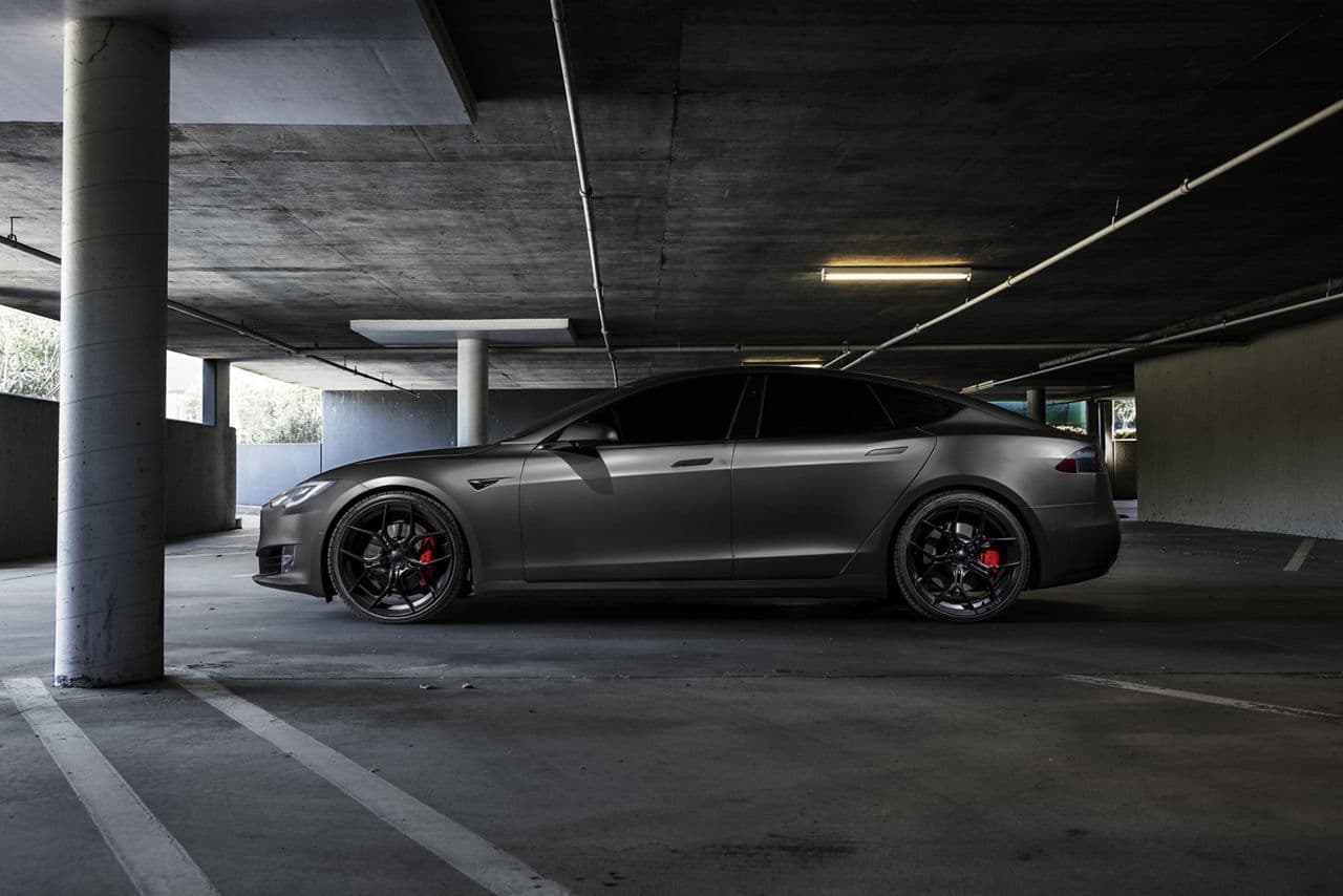 Detail view of 2020 Tesla Model S with wheels