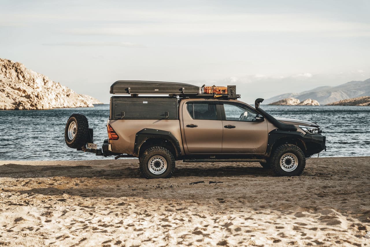 Rear view of 2020 Toyota Hilux with wheels