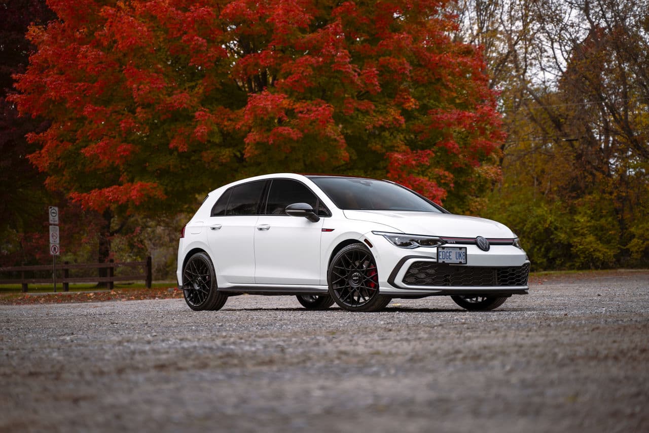 Detail view of 2020 Volkswagen Golf GTI with wheels