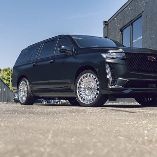 Interior of 2021 Cadillac Escalade with wheels