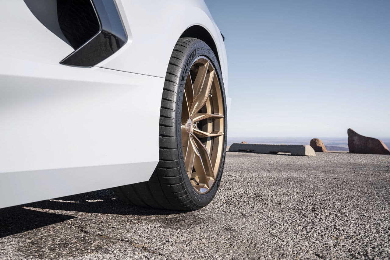 Detail view of 2021 Chevrolet Corvette C8 with wheels