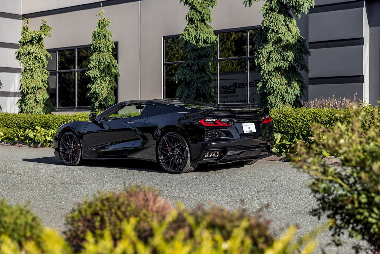 Front view of 2021 Chevrolet Corvette C8 with wheels