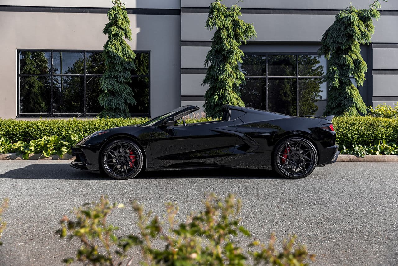 Rear view of 2021 Chevrolet Corvette C8 with wheels
