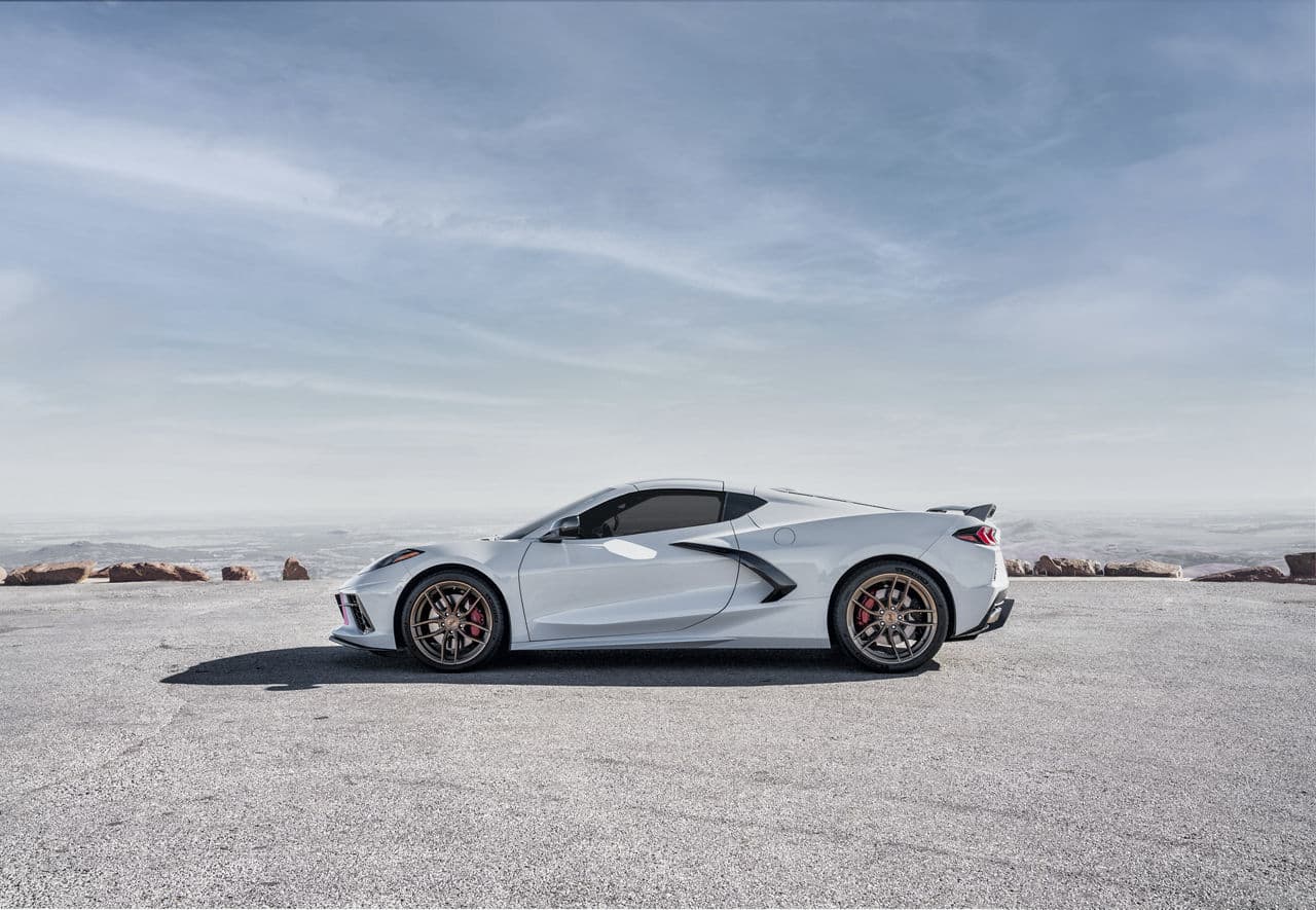 Rear view of 2021 Chevrolet Corvette C8 with wheels