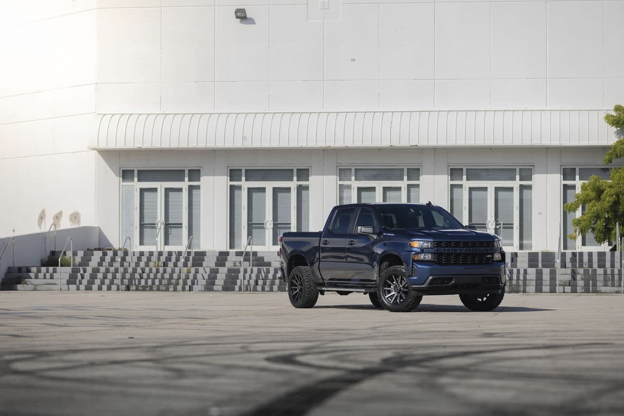 Front view of 2021 Chevrolet Silverado with wheels