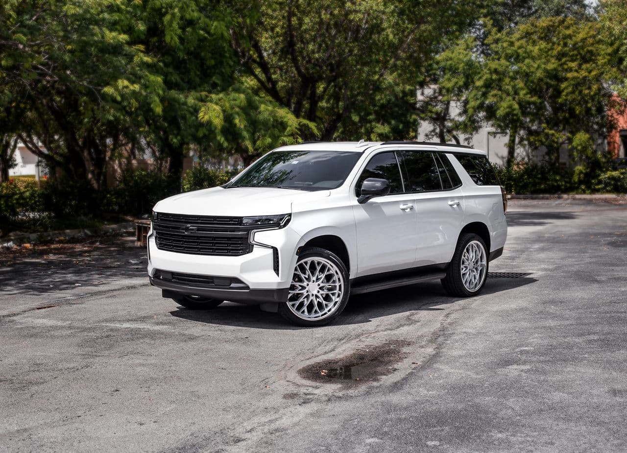 Rear view of 2021 Chevrolet Tahoe with wheels