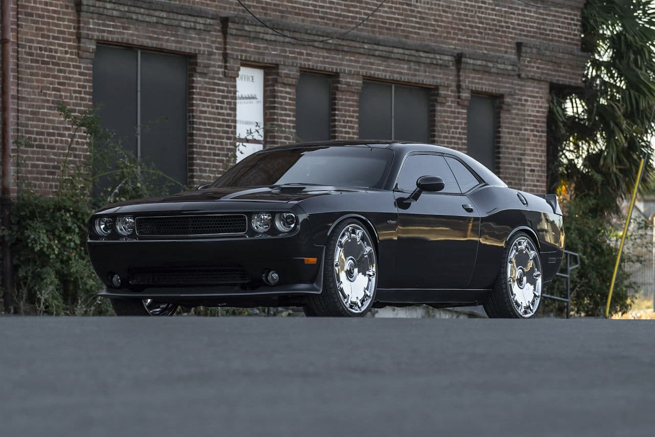 Rear view of 2021 Dodge Challenger with wheels
