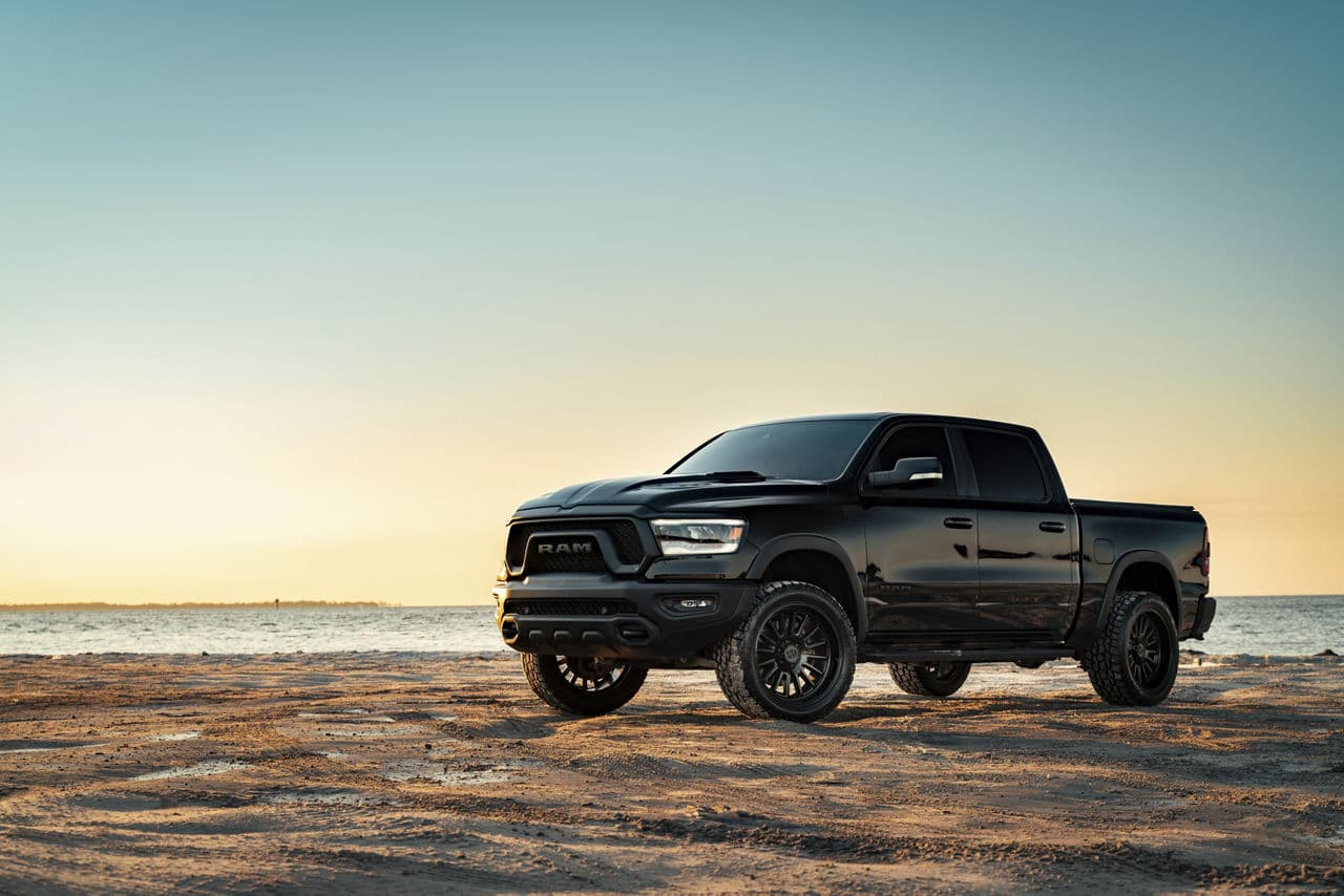 Front view of 2021 Dodge Ram with wheels