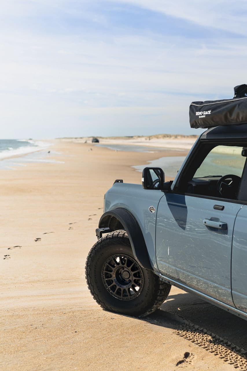 Rear view of 2021 Ford Bronco with truck suv wheels