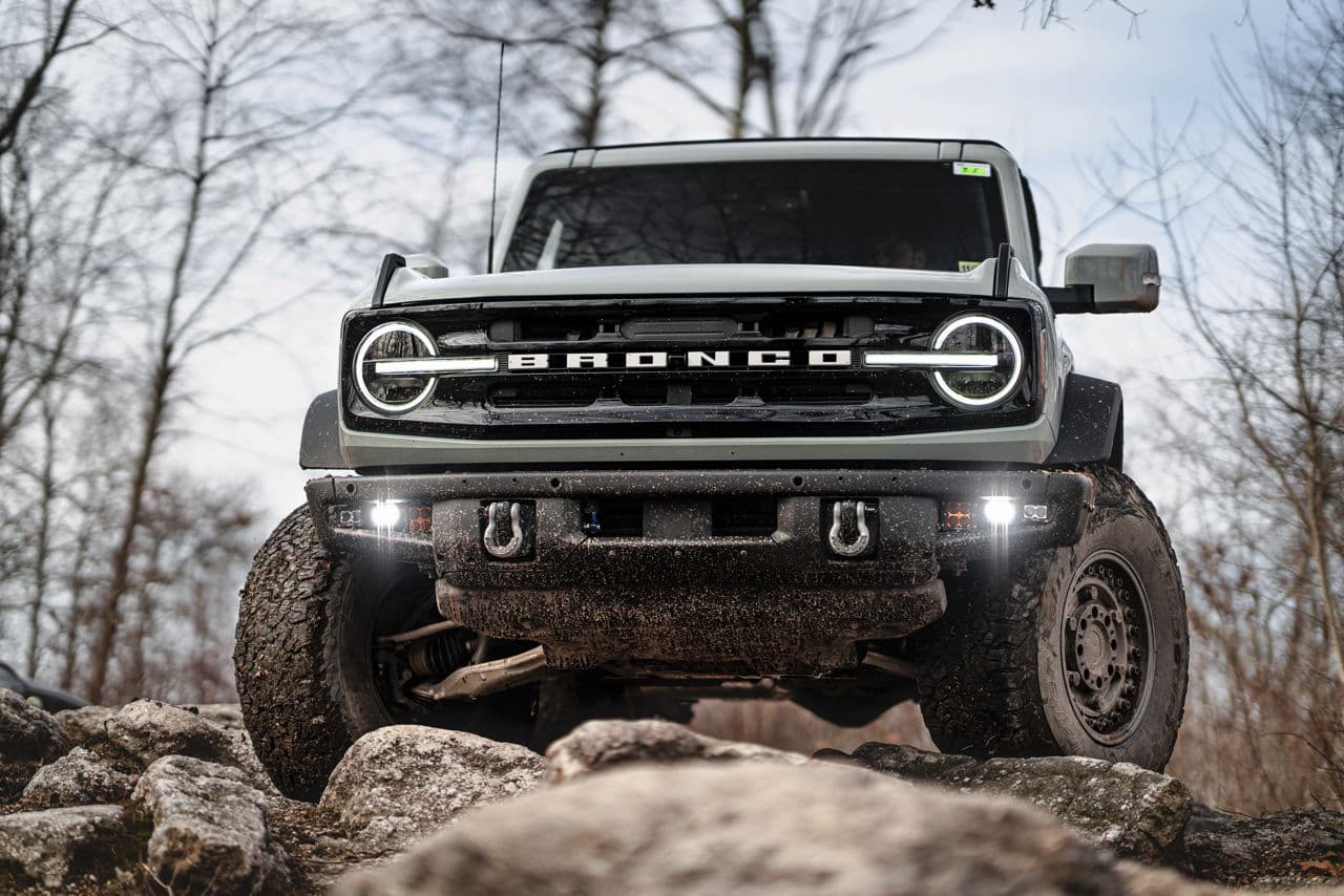Front view of 2021 Ford Bronco with wheels