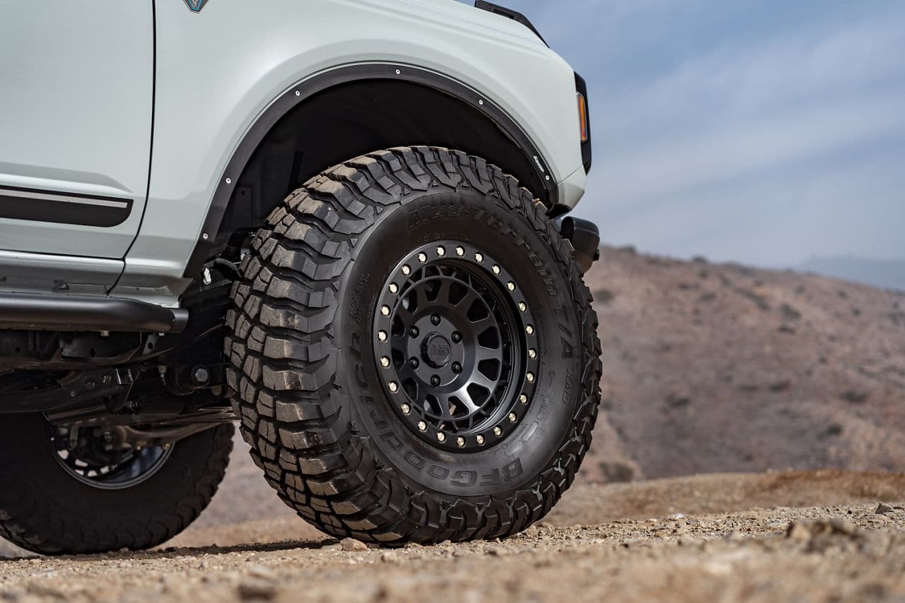 Rear view of 2021 Ford Bronco with wheels