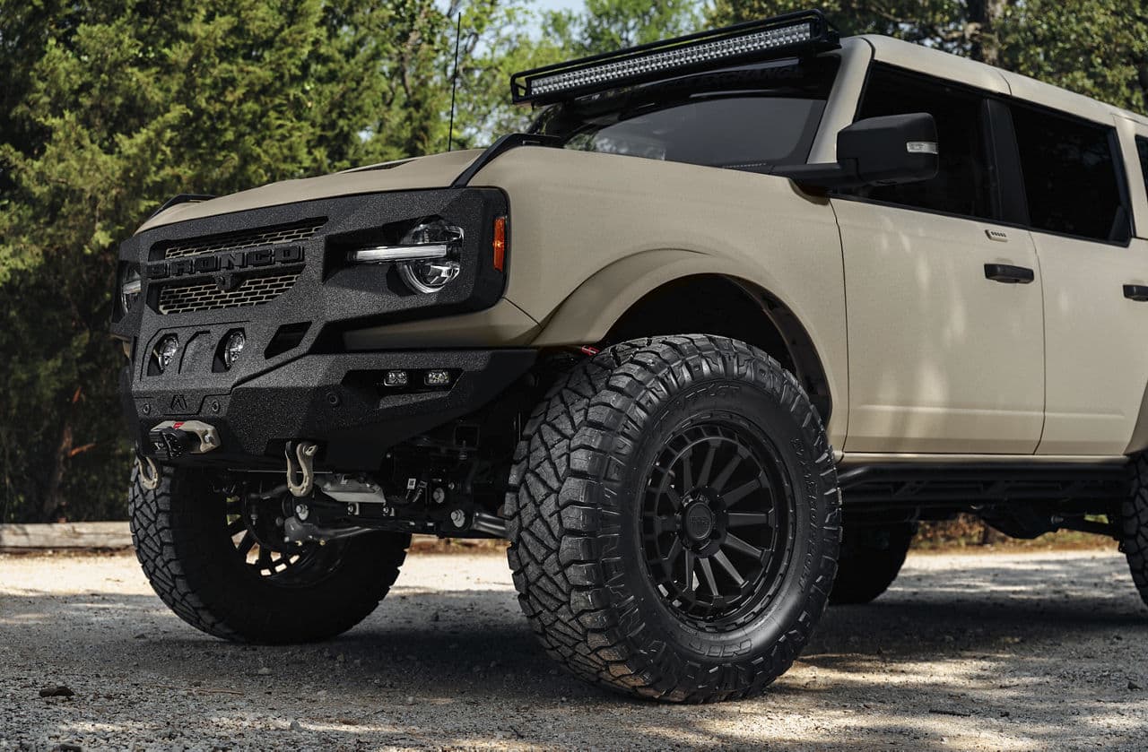 Rear view of 2021 Ford Bronco with wheels