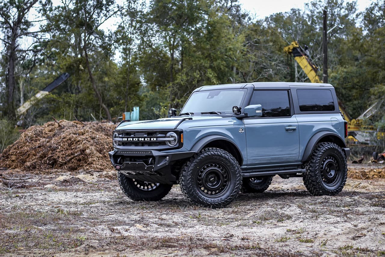 Rear view of 2021 Ford Bronco with wheels