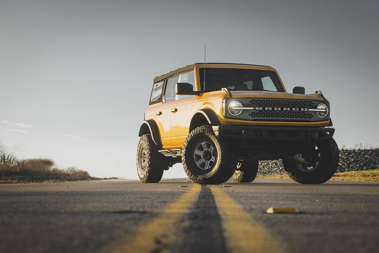Front view of 2021 Ford Bronco with wheels