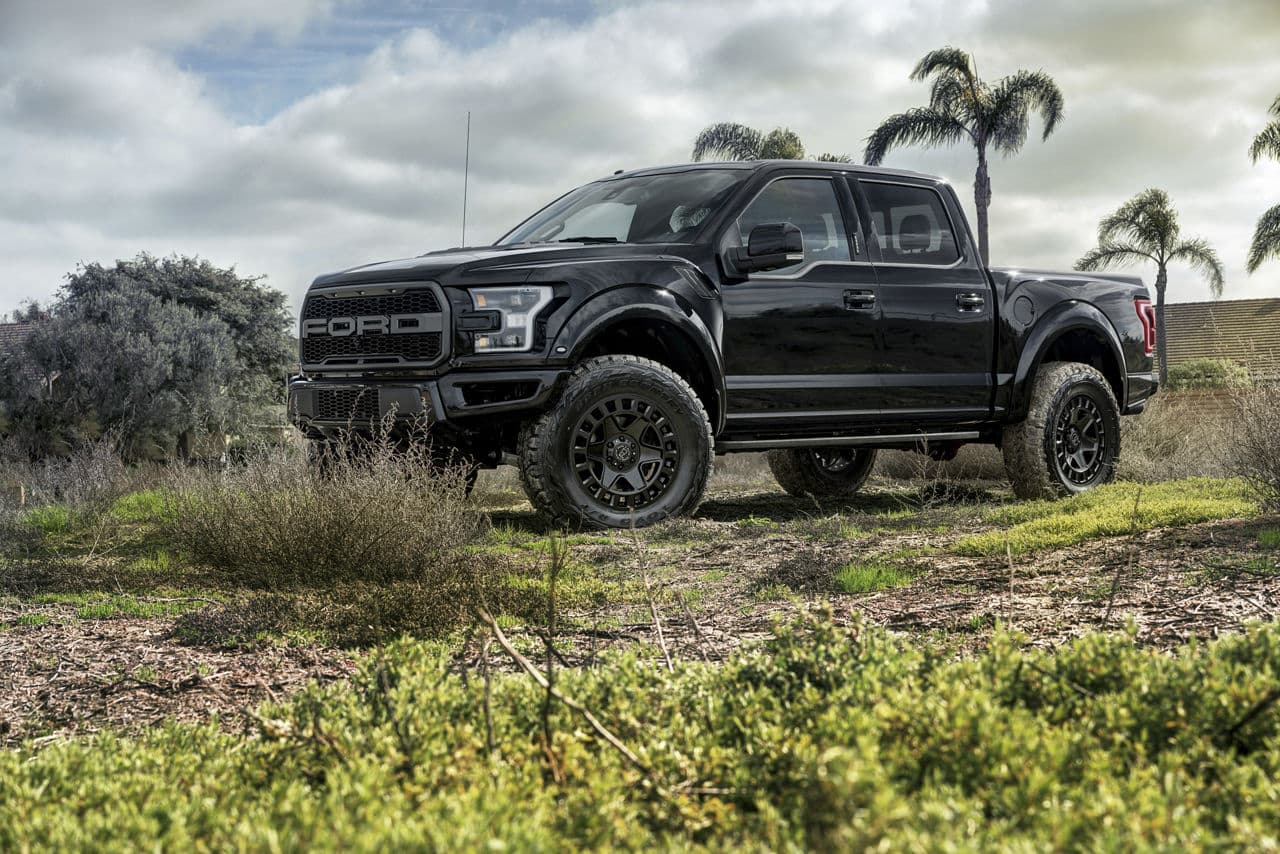 Side profile of 2021 Ford F150 Raptor with truck suv wheels