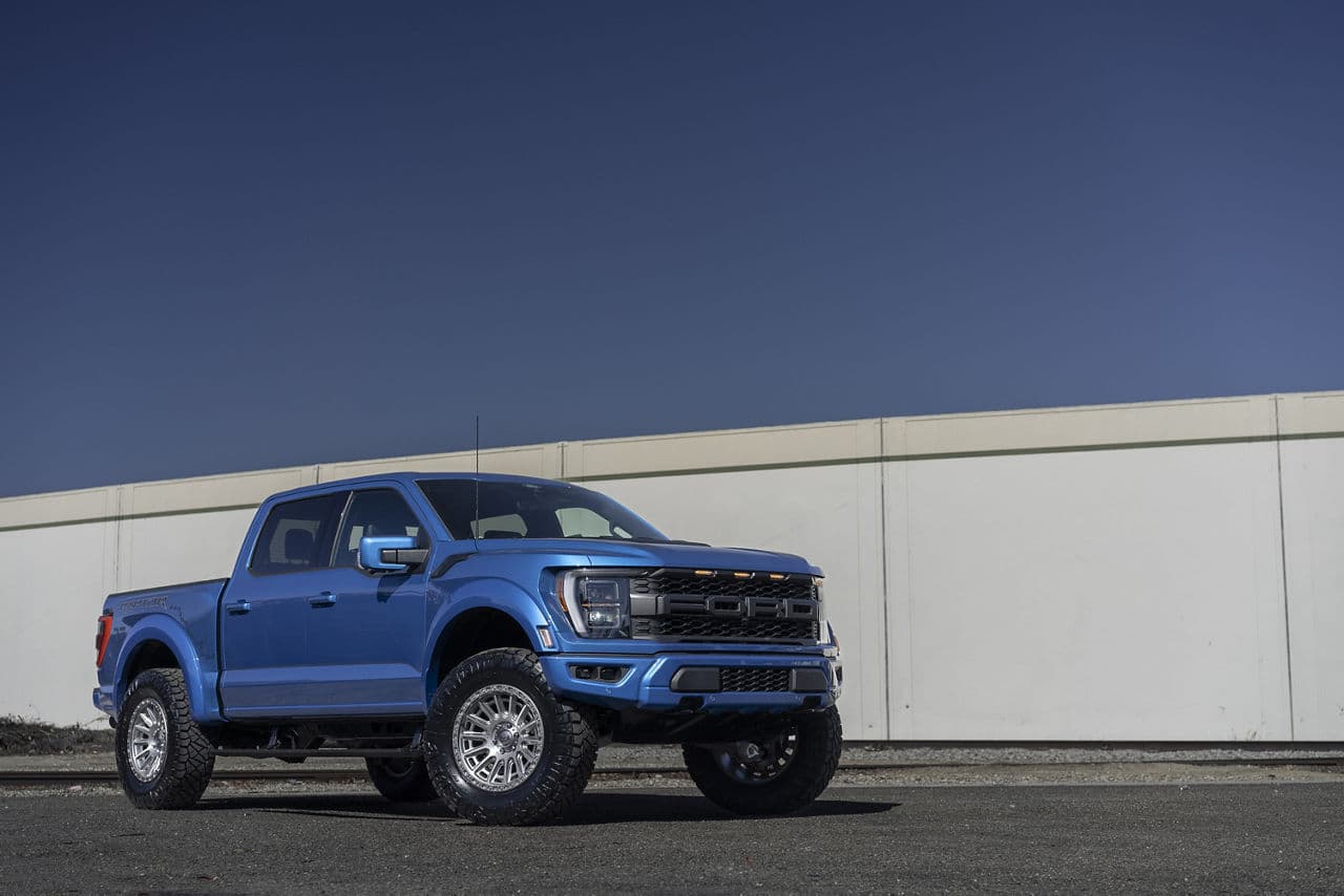 Rear view of 2021 Ford F150 Raptor with wheels