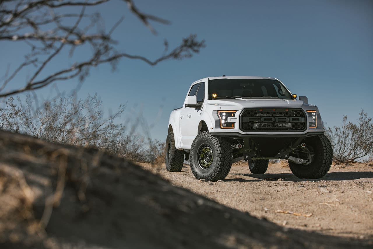 Front view of 2021 Ford F150 Raptor with wheels