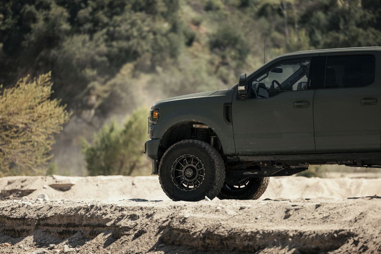Front view of 2021 Ford F250 with truck suv wheels