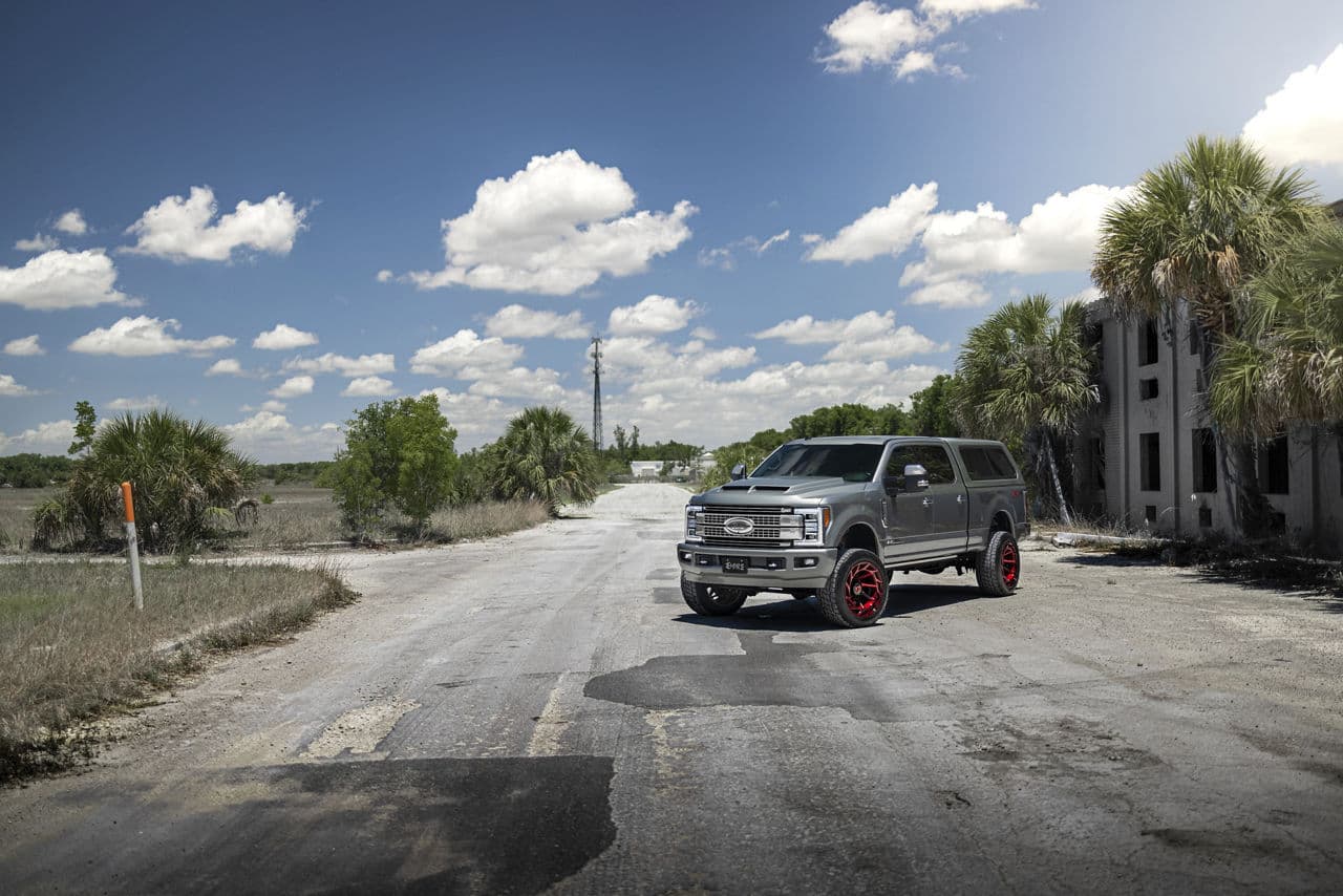Front view of 2021 Ford F250 with truck suv wheels