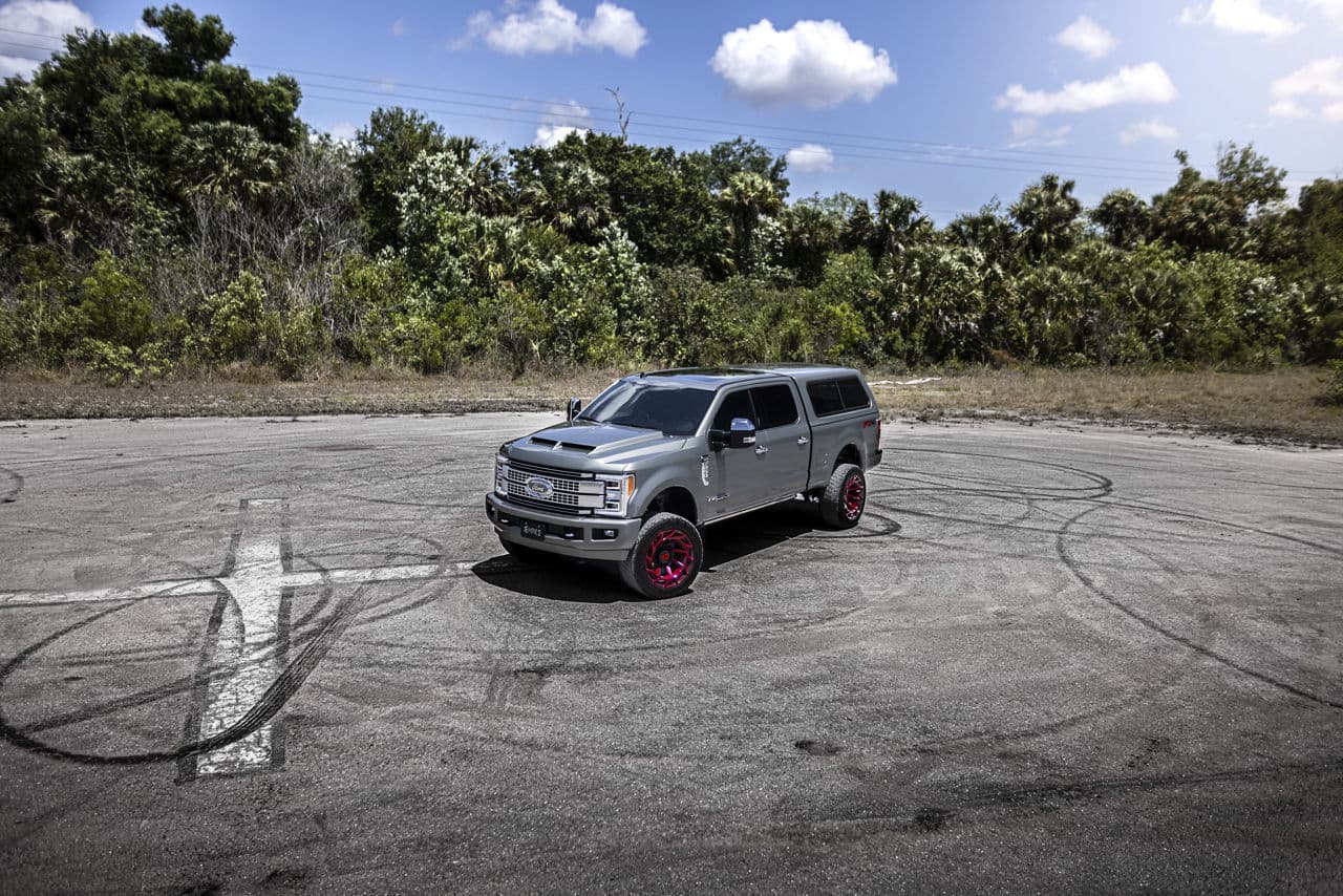 Rear view of 2021 Ford F250 with truck suv wheels