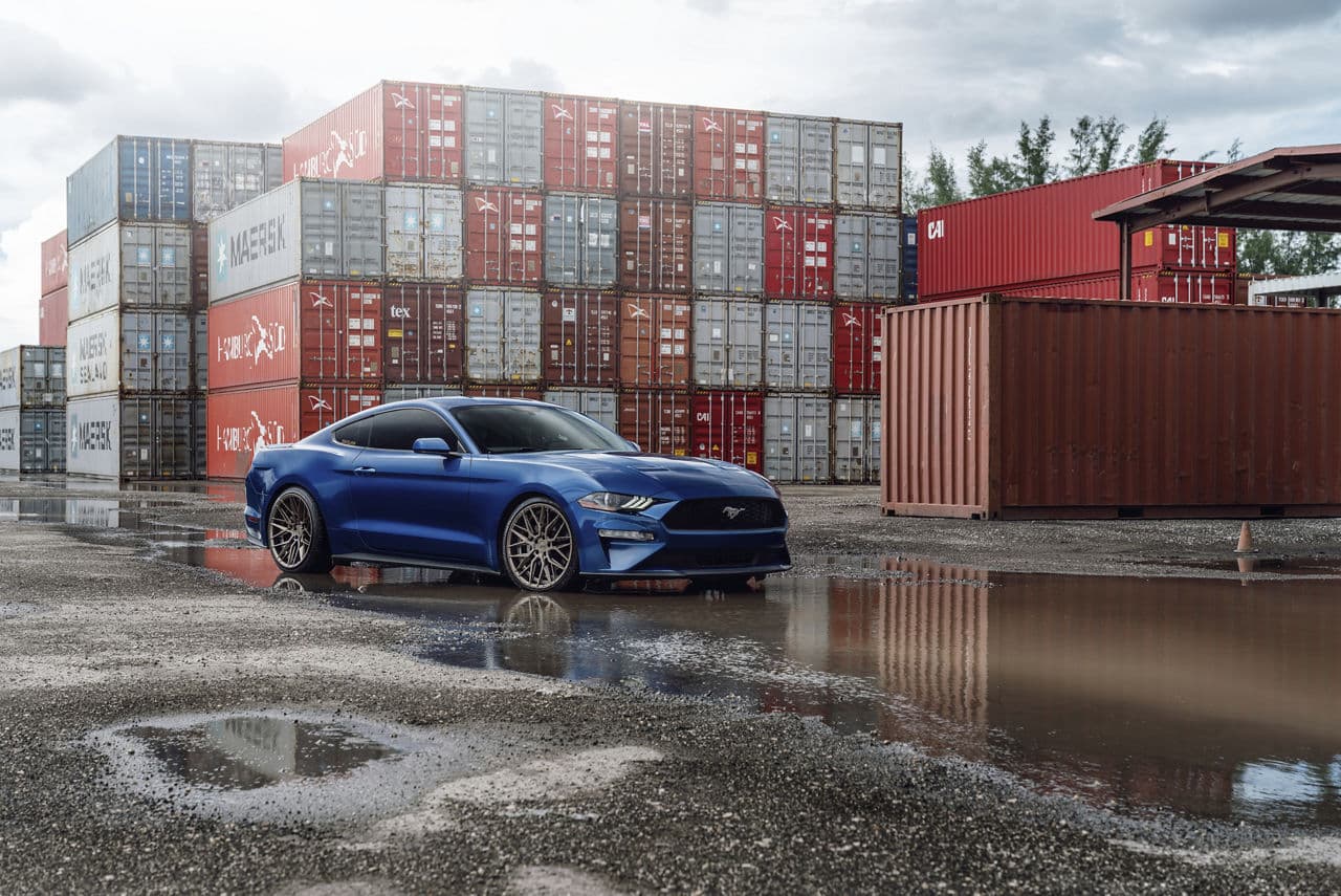 Front view of 2021 Ford Mustang with vehicle wraps