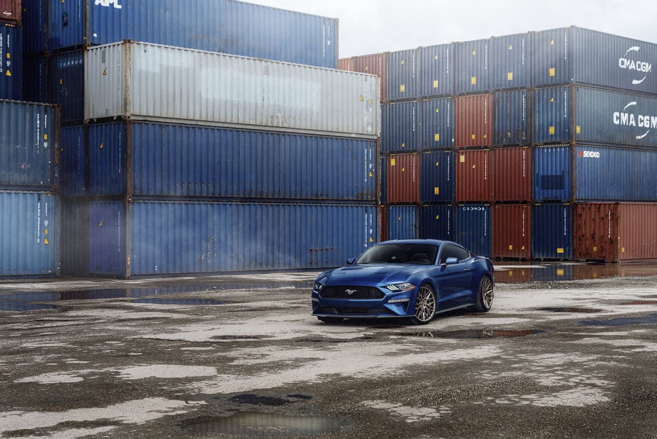 Detail view of 2021 Ford Mustang with vehicle wraps