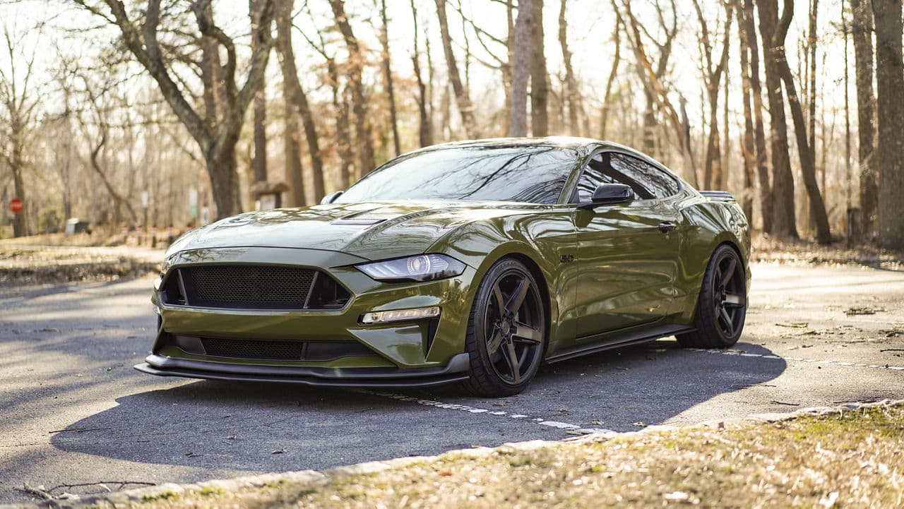 Detail view of 2021 Ford Mustang with wheels