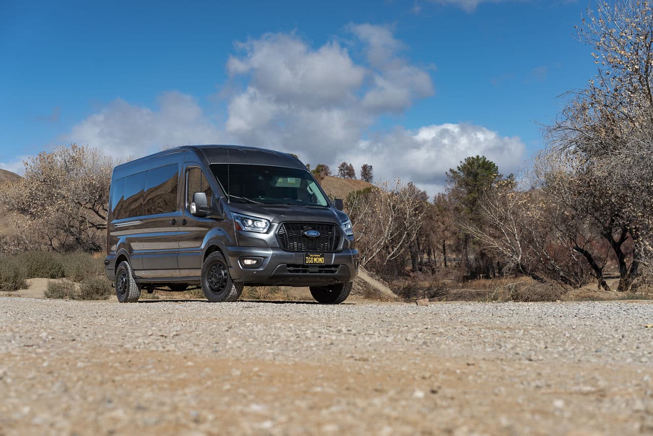 Front view of 2021 Ford Transit with wheels