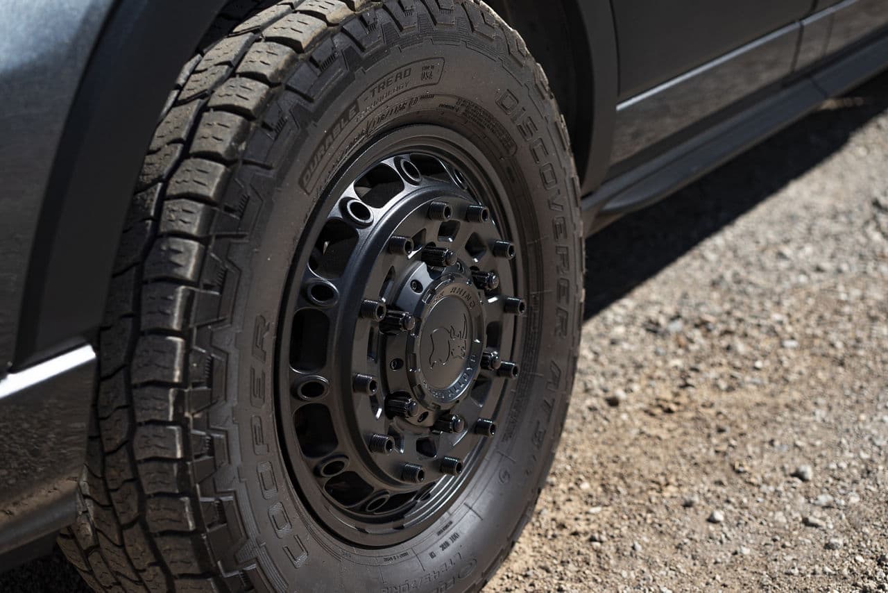 Side profile of 2021 Ford Transit with wheels
