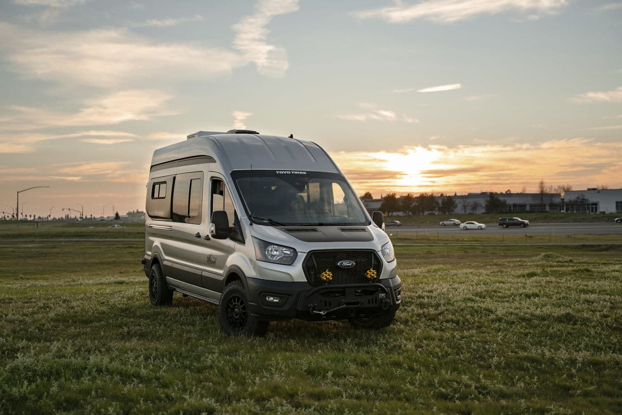 Front view of 2021 Ford Transit with wheels
