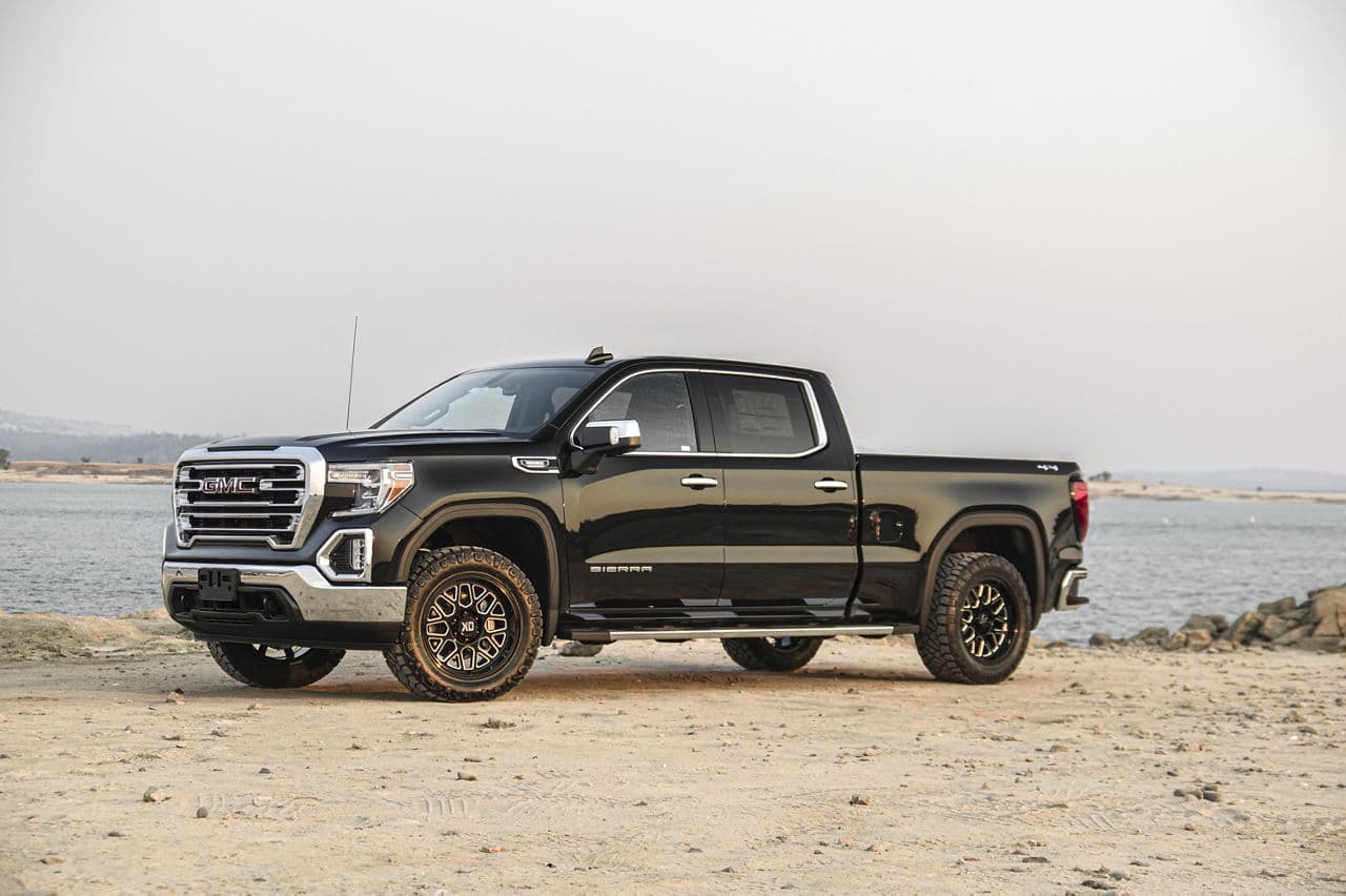 Front view of 2021 GMC Sierra with wheels