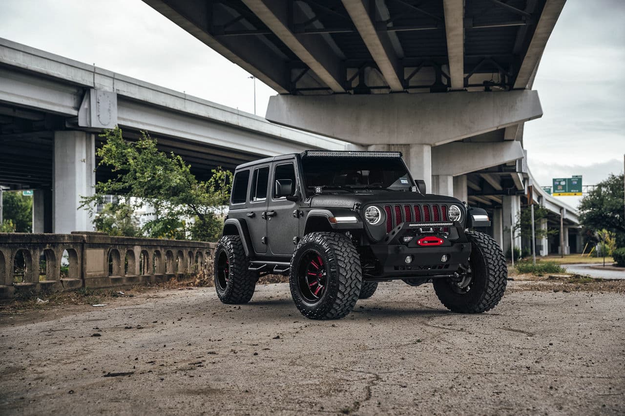 Rear view of 2021 Jeep Wrangler with wheels