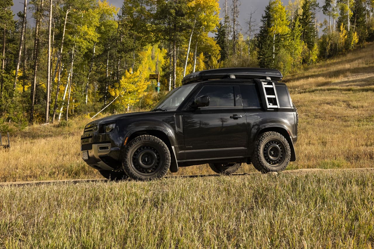 Front view of 2021 Land Rover Defender with wheels