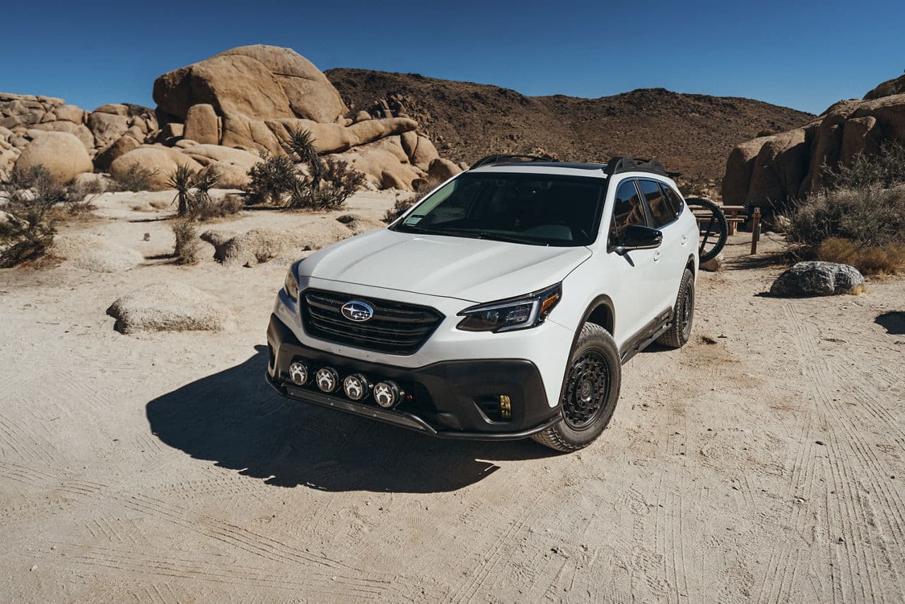 Rear view of 2021 Subaru Outback with wheels