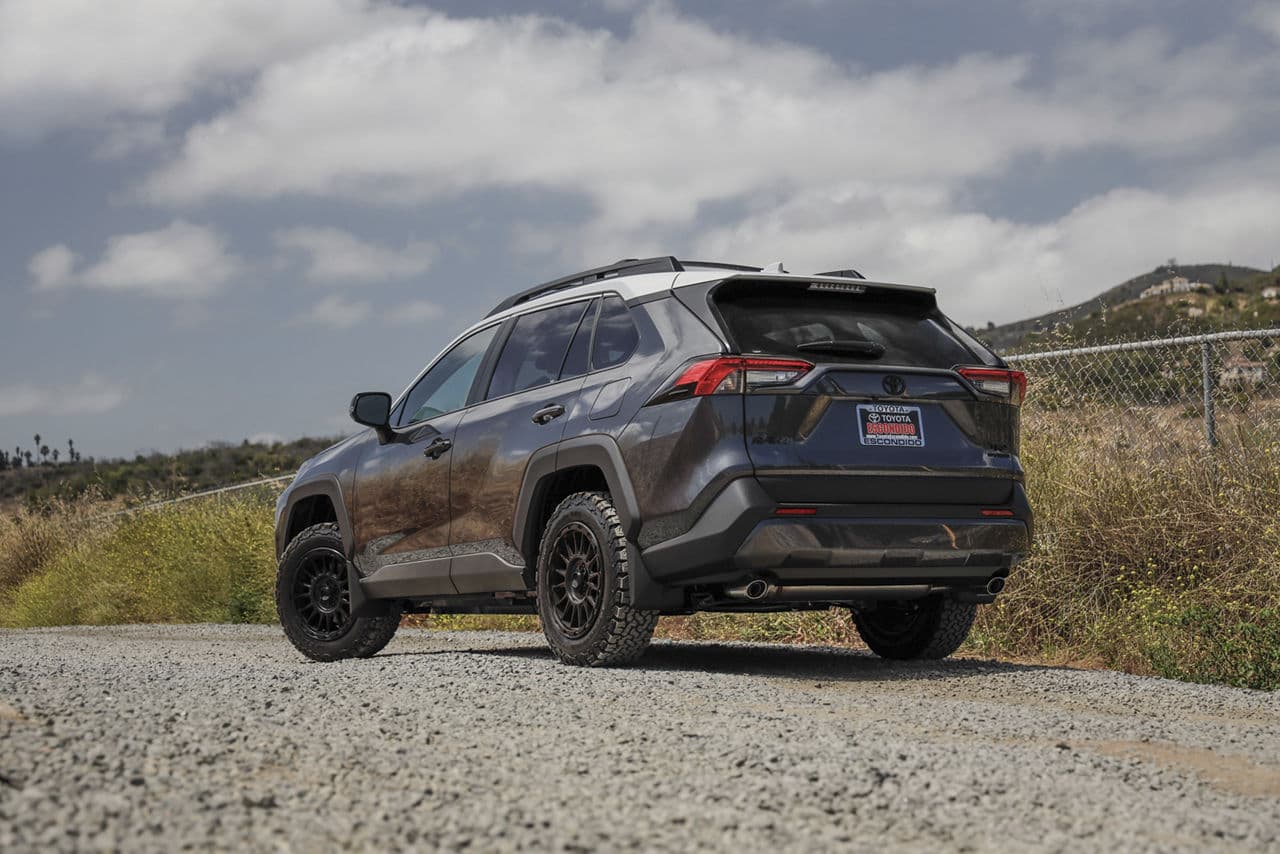 Rear view of 2021 Toyota RAV4 with wheels