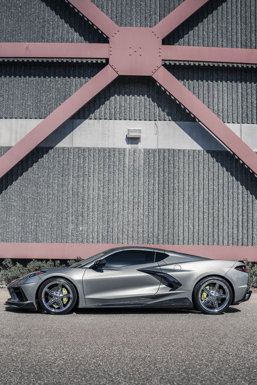 Rear view of 2022 Chevrolet Corvette with wheels